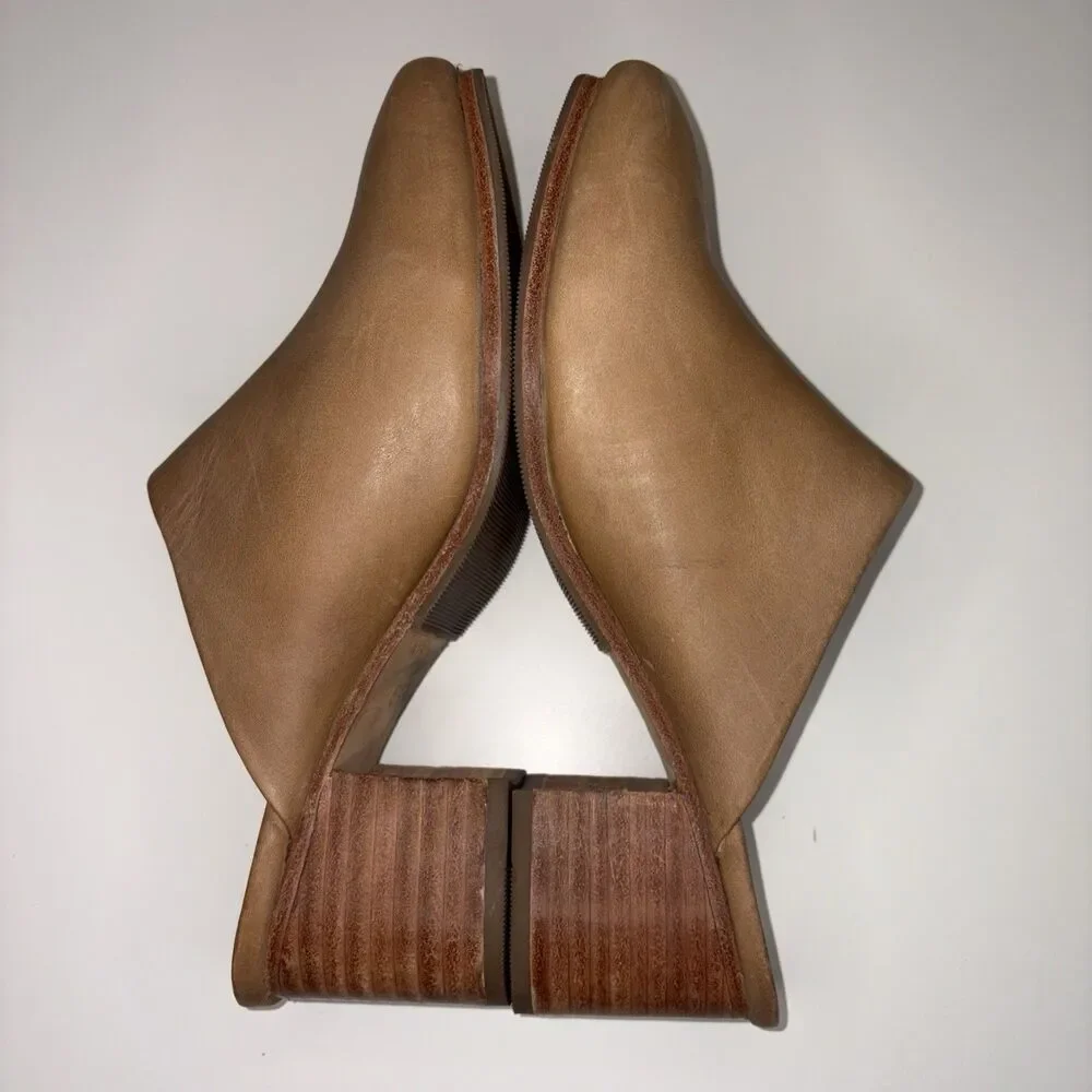 Nisolo Mules 8.5 Women Almond Tan Leather All Day Block Heel Slip On *Narrow